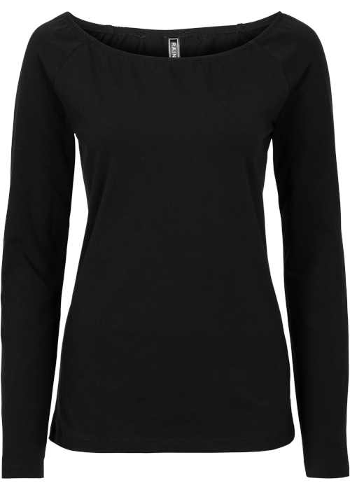 Čierne moderné tričko s dlhým rukávom a sexy výstrihom