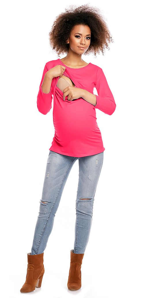 Fuchsiová tehotenský top v praktickom strihu