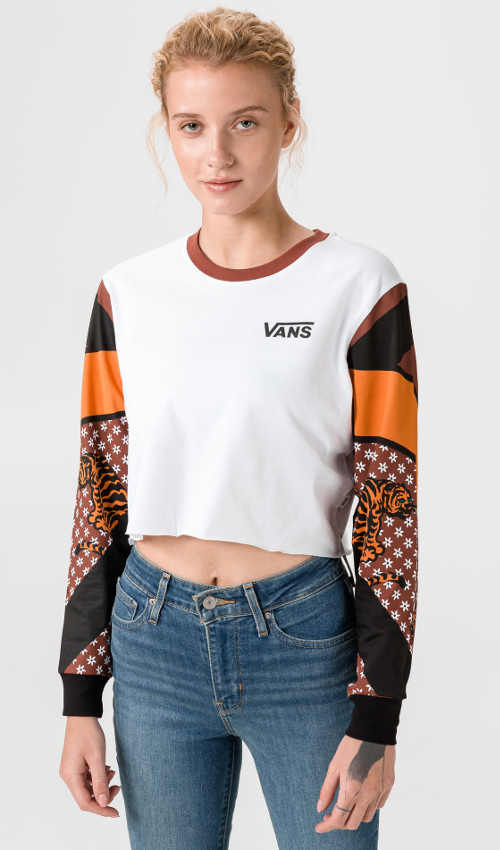 Bavlnené tričko Vans s dlhým rukávom v krátkej dĺžke