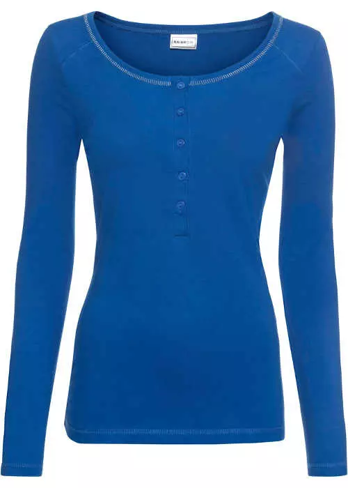 Modré bavlnené dámske tričko s dlhým rukávom