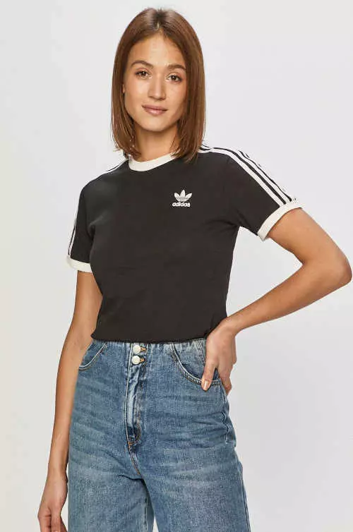 Kvalitné čierno-biele bavlnené tričko Adidas s krátkym rukávom