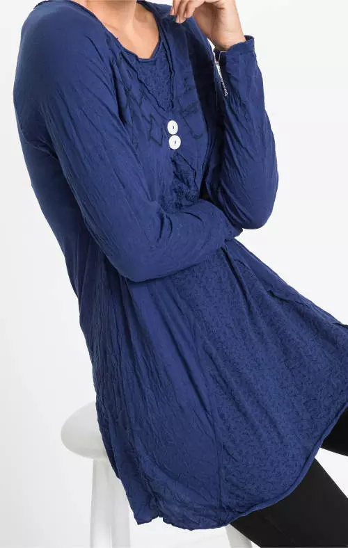 Modrá tunika pre ženy s pokrčeným vzhľadom