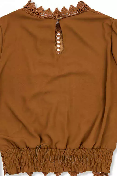 Hnedá košeľa-dámsky top s dlhým rukávom