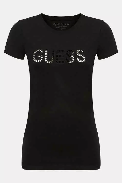 Dámske čierne vysokokvalitné moderné bavlnené tričko GUESS