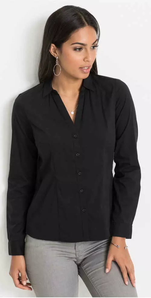 Jednofarebné čierne dámske tričko s dlhým rukávom
